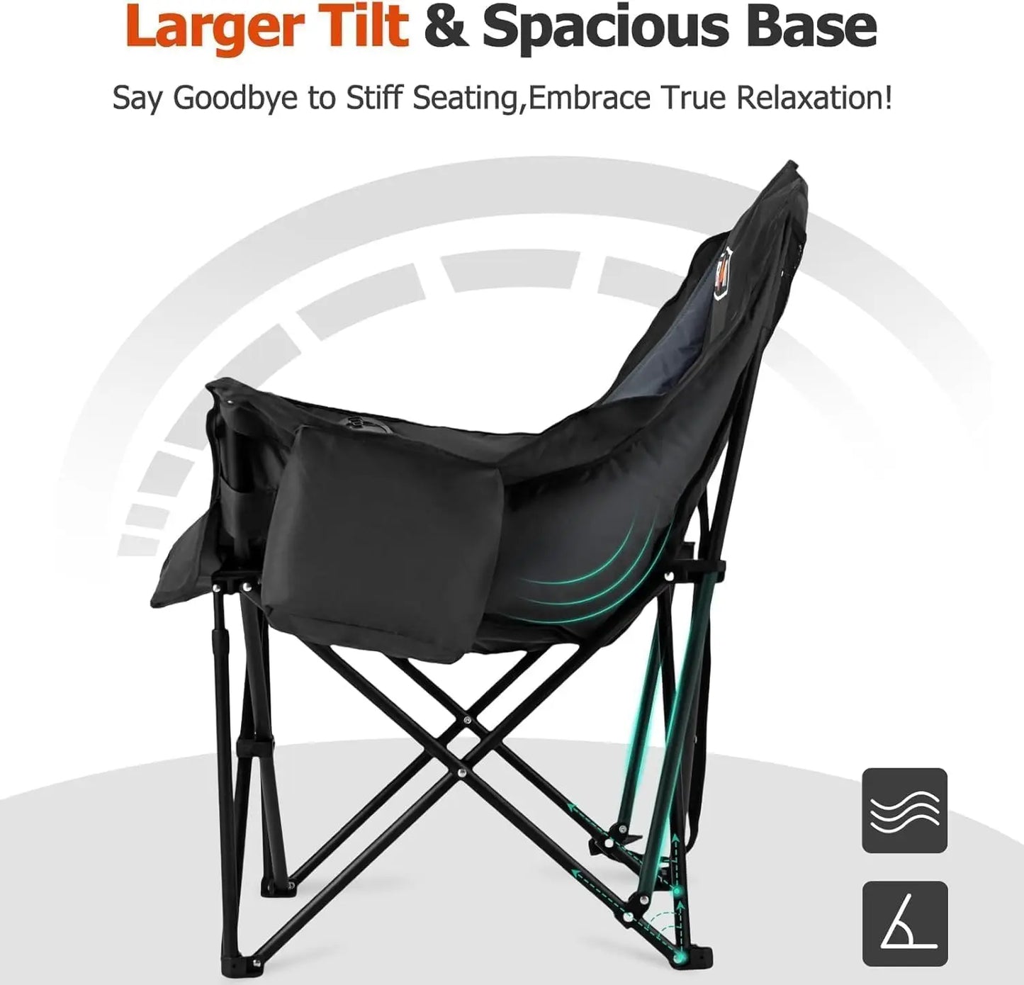 Oversized XL Camping Chair for Adults - 400lbs Heavy-Duty Padded Folding Chair with Cup Holder, Cooling Bag, Side Pocket, for Outdoor Garden Beach Fishing Lawn, Black 2pcs
