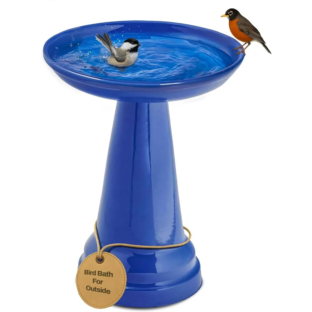 wdOhio Stoneware Bird Bath, Pedestal Bird Bath, Stable Locking Top, Weather-Resistant Ceramic Clay, Glazed Finish