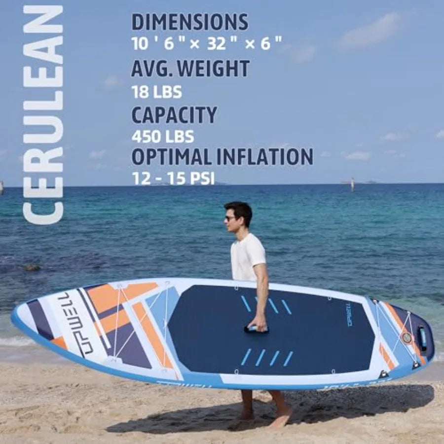 Inflatable Stand Up Paddle Board for outdoor water sports, durable PVC material, blue color, includes backpack, repair kit, non