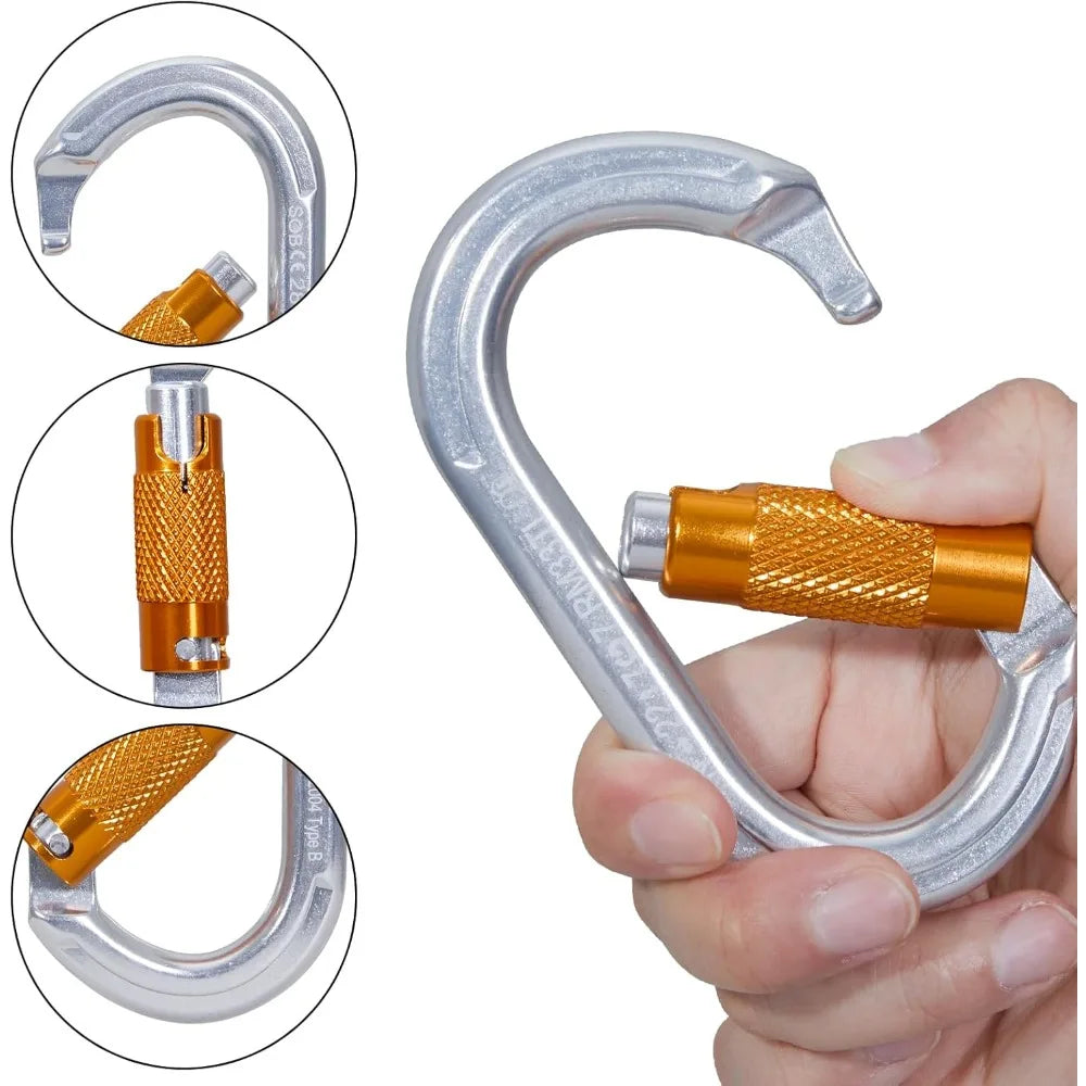 SOB Auto Locking Climbing Carabiner Clips,Heavy Duty Asymmetrical Carabiner Connector Used for Rappelling Gear Rescue Outdoor