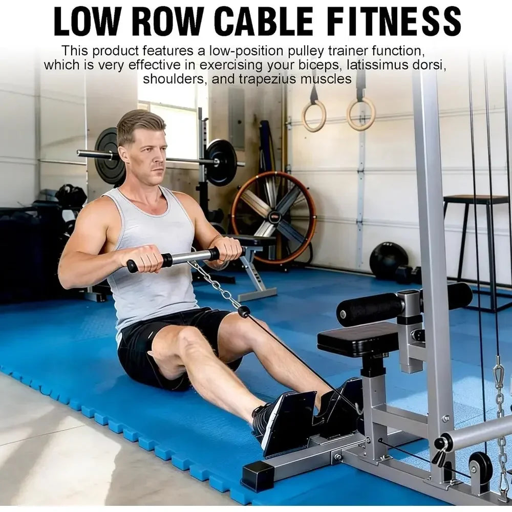 Lat Pulldown and Low Row Cable Exercise Machine for Full Body Strength Training