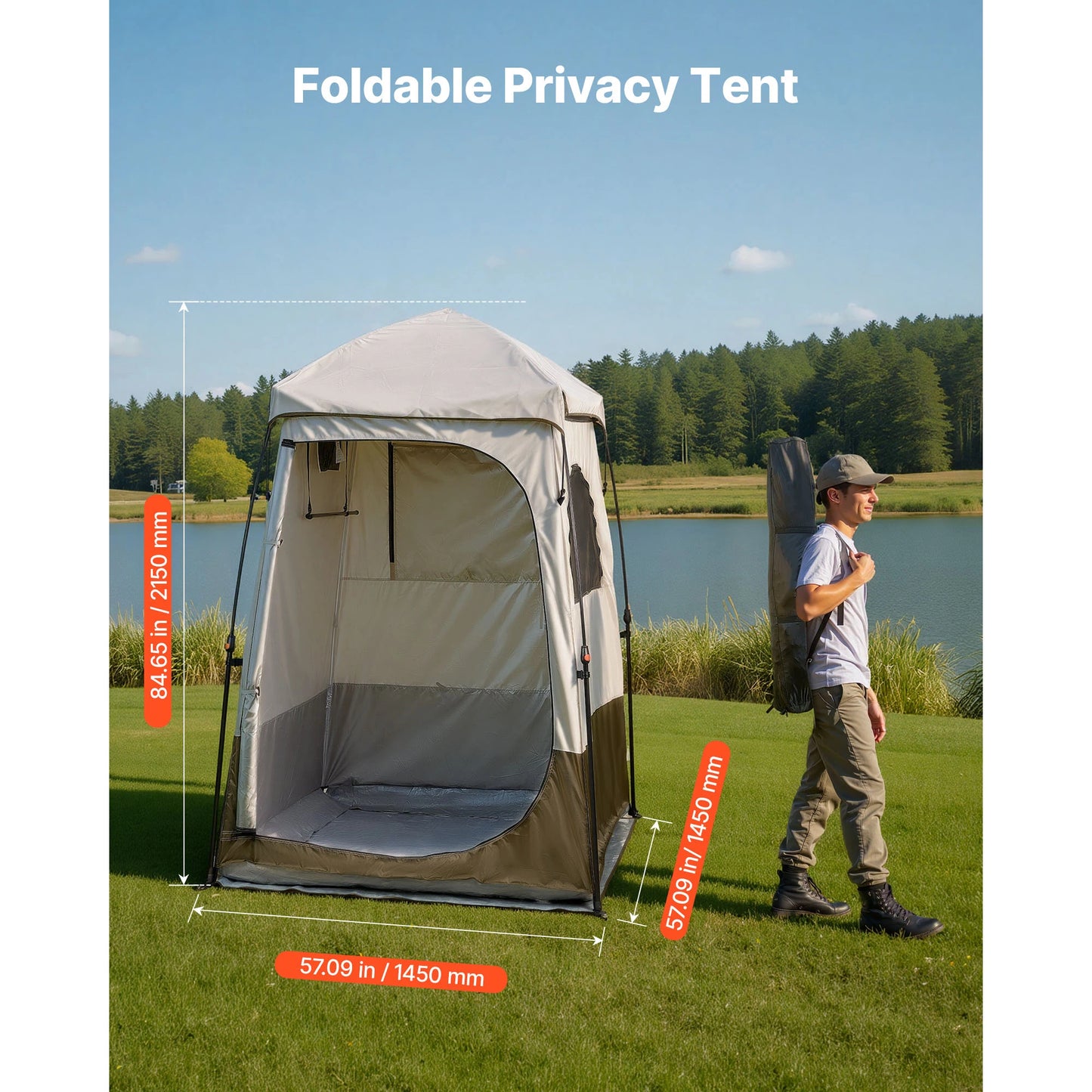 SucceBuy Camping Shower Tent 1 Room Foldable Privacy Tent Changing Room with Ground Stakes Ropes Carry Bag and Crossbar