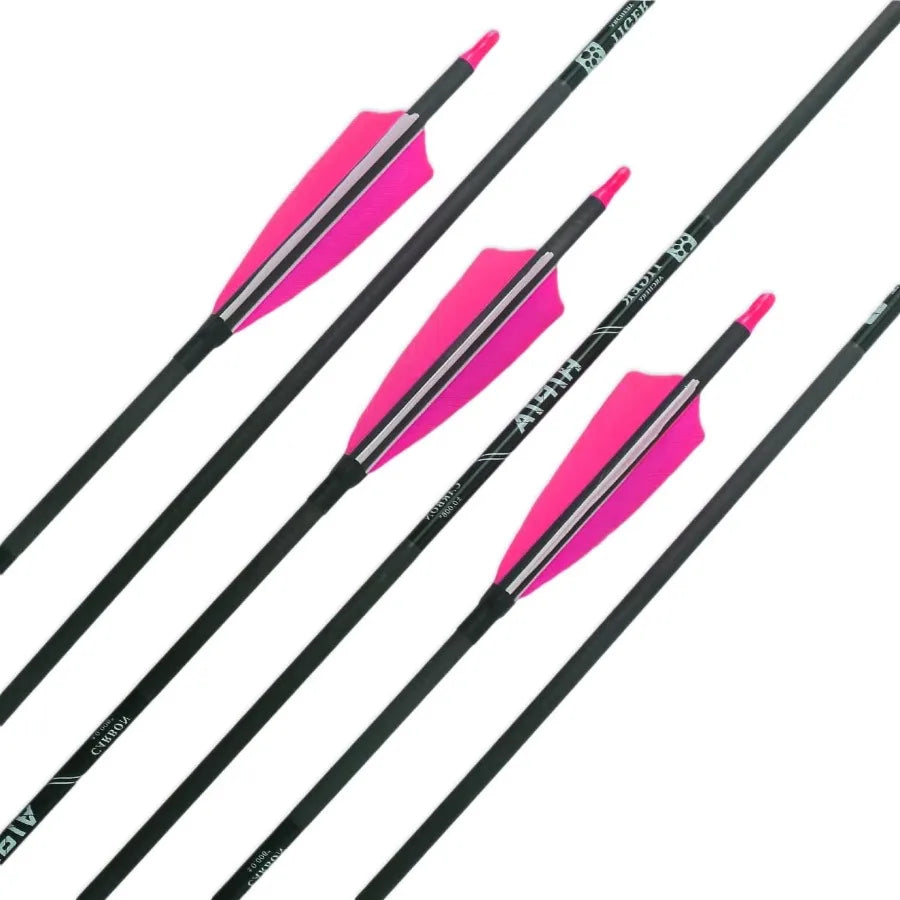 30 Carbon Hunting Arrows for Recurve and Compound Bows Target Practice with 4 Natural Turkey Feathers Spine 400 Black Pack of 1