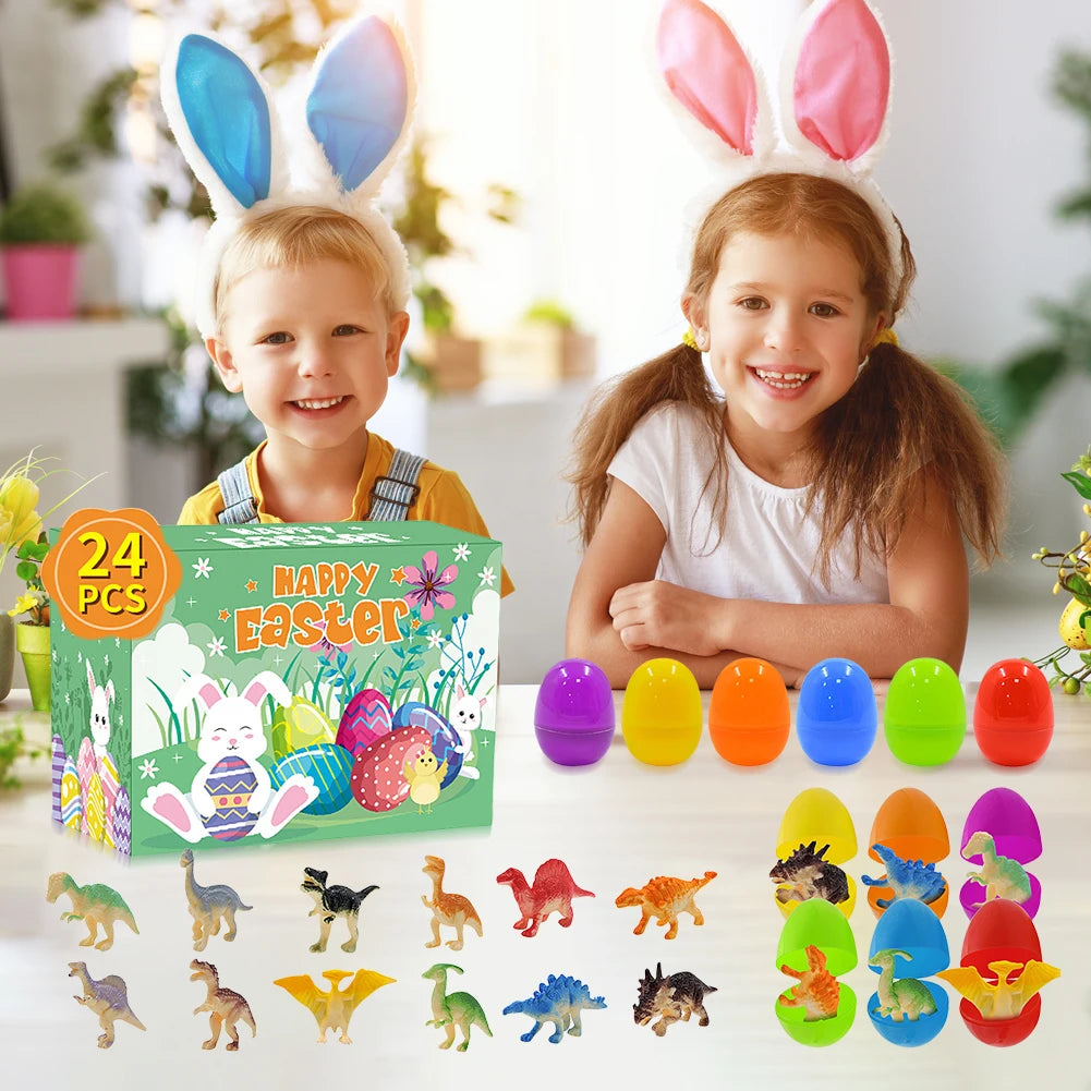 12Pcs Prefilled Easter Eggs Easter Egg Fillers with Dinosaur Toys Easter Basket Stuffers Filled Easter Egg Gift for Boys Girls