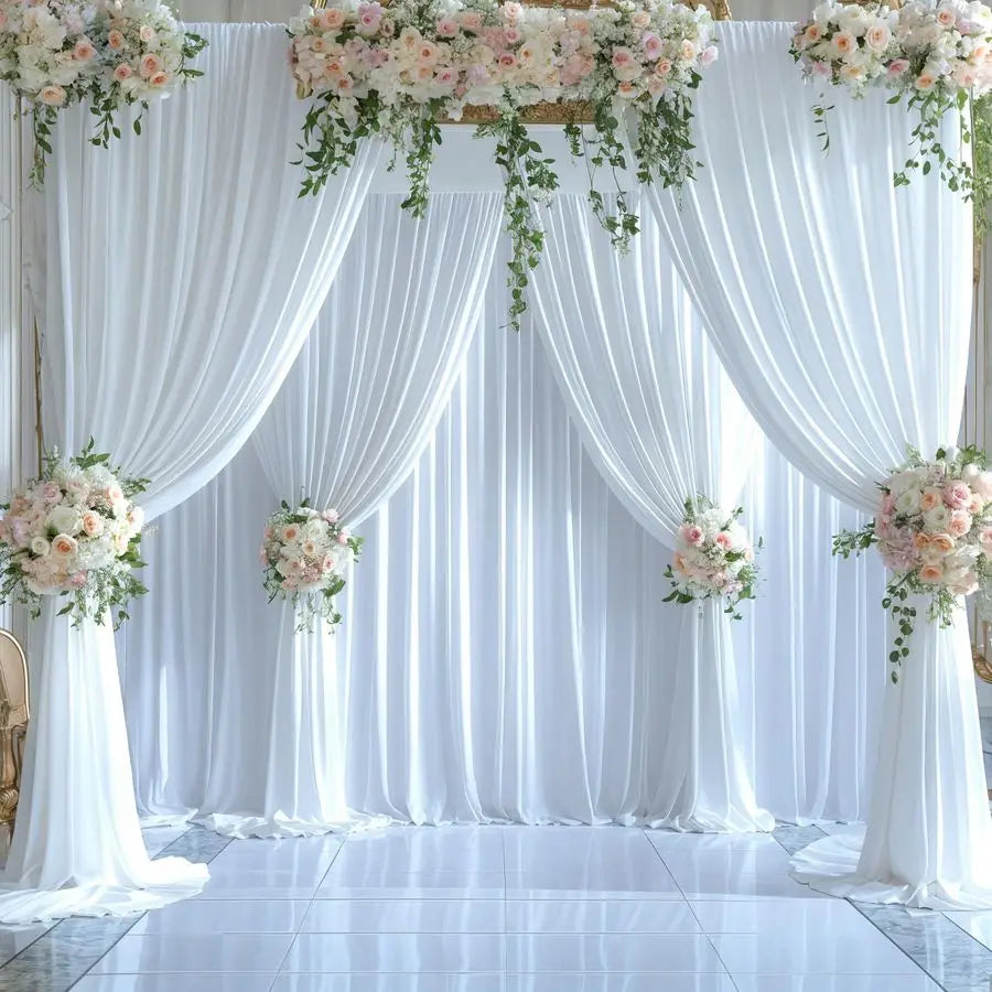 x 15ft White Wrinkle Free Backdrop Curtains for Wedding Party Backdrops Curtain Drapes Fabric Decorations Photo Back Drop Cloth
