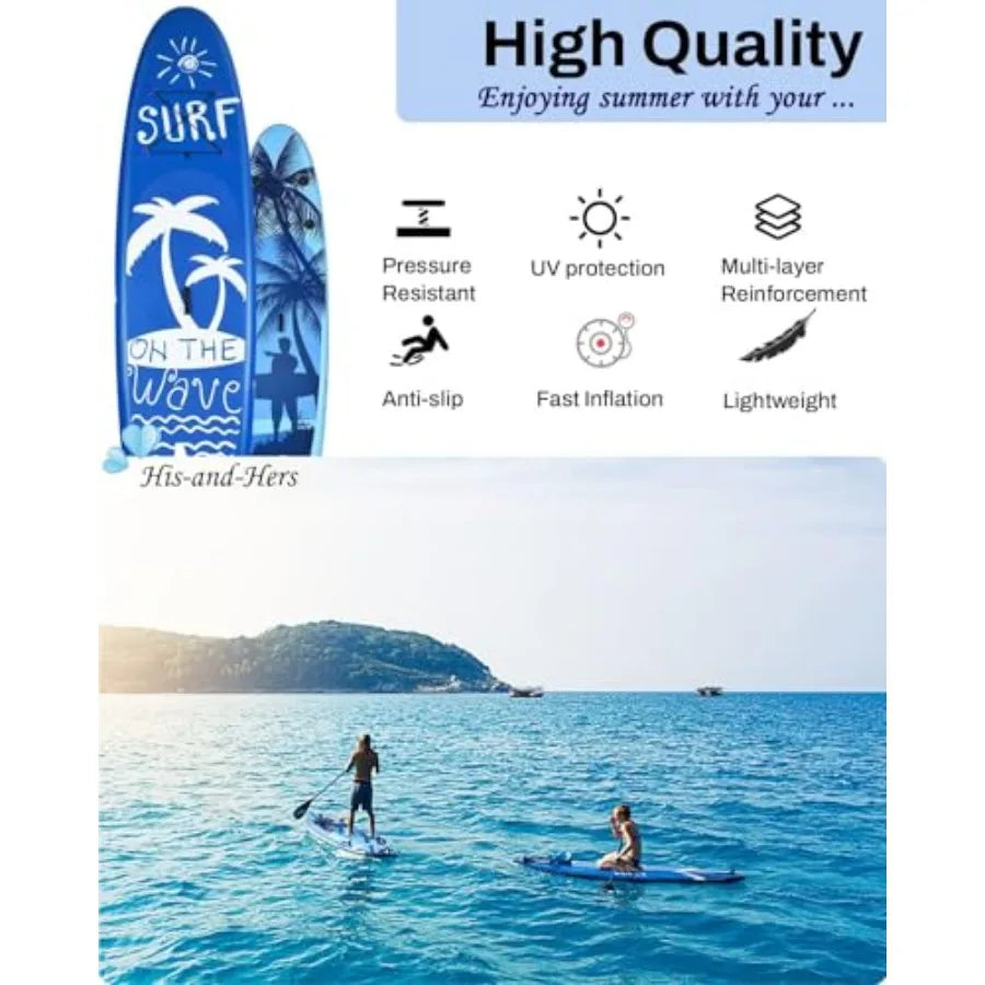 SURF Pattern Inflatable Upright Paddle Board for Adults and Teenagers Lightweight PVC Material Blue-Gray Includes Detachable Fi