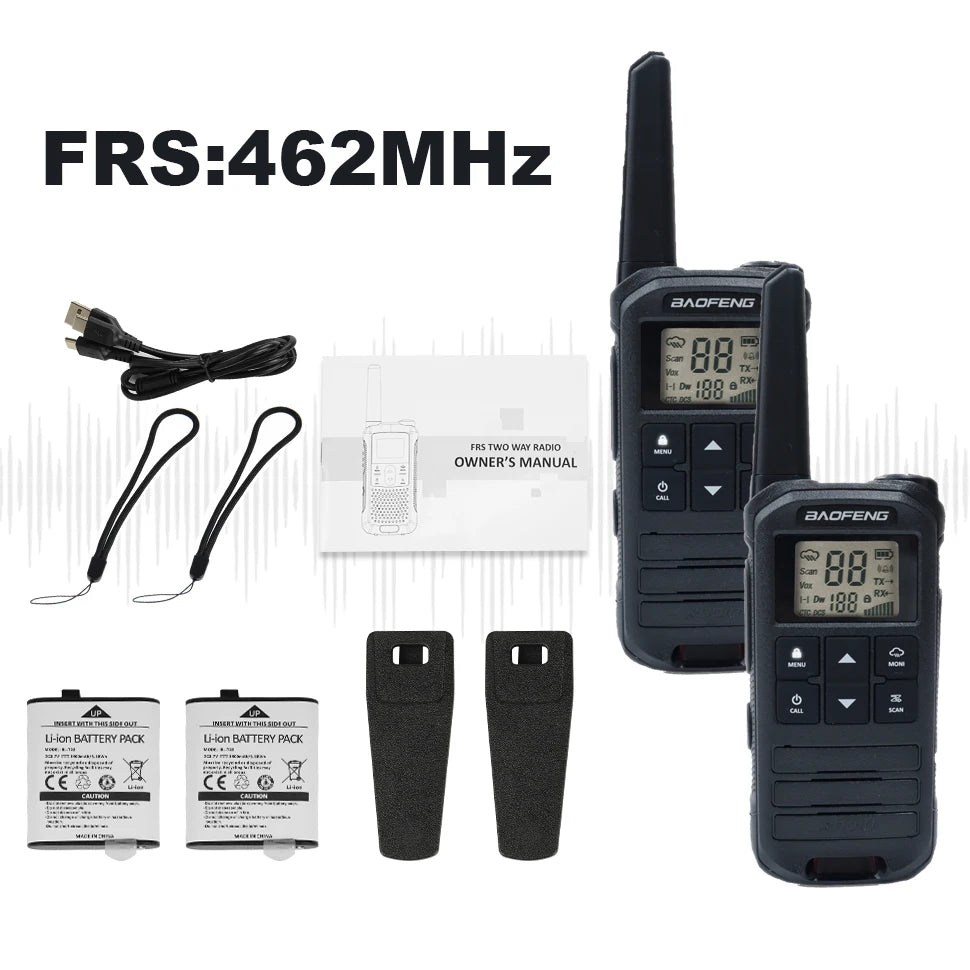 2pcs Baofeng FR-22A F22 Mini Walkie Talkies with Type-C Charger, 462MHz UHF/VHF Two-Way Radio, LCD Screen & NOAA Weather Alerts,
