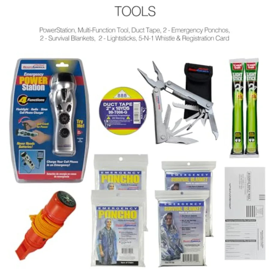 72 Hour Deluxe Emergency Kit, 2-Person 3-Day Backpack, First Aid Kit, Survival Blanket, Power Station, Emergency Food, Portable