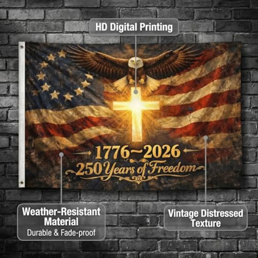 250th Anniversary American Flag Outdoor, Heavy Duty 100D Polyester, Double Sided Fade Resistant with Brass Grommets 1776-2026