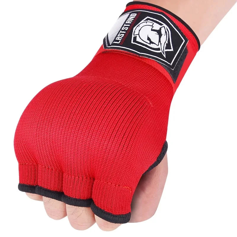 1 Pair Gel Boxing Hand Wrap Gloves Adjustable Half Finger Gloves Support with Long Wrist Strap MMA Boxing Hand Protective Gear