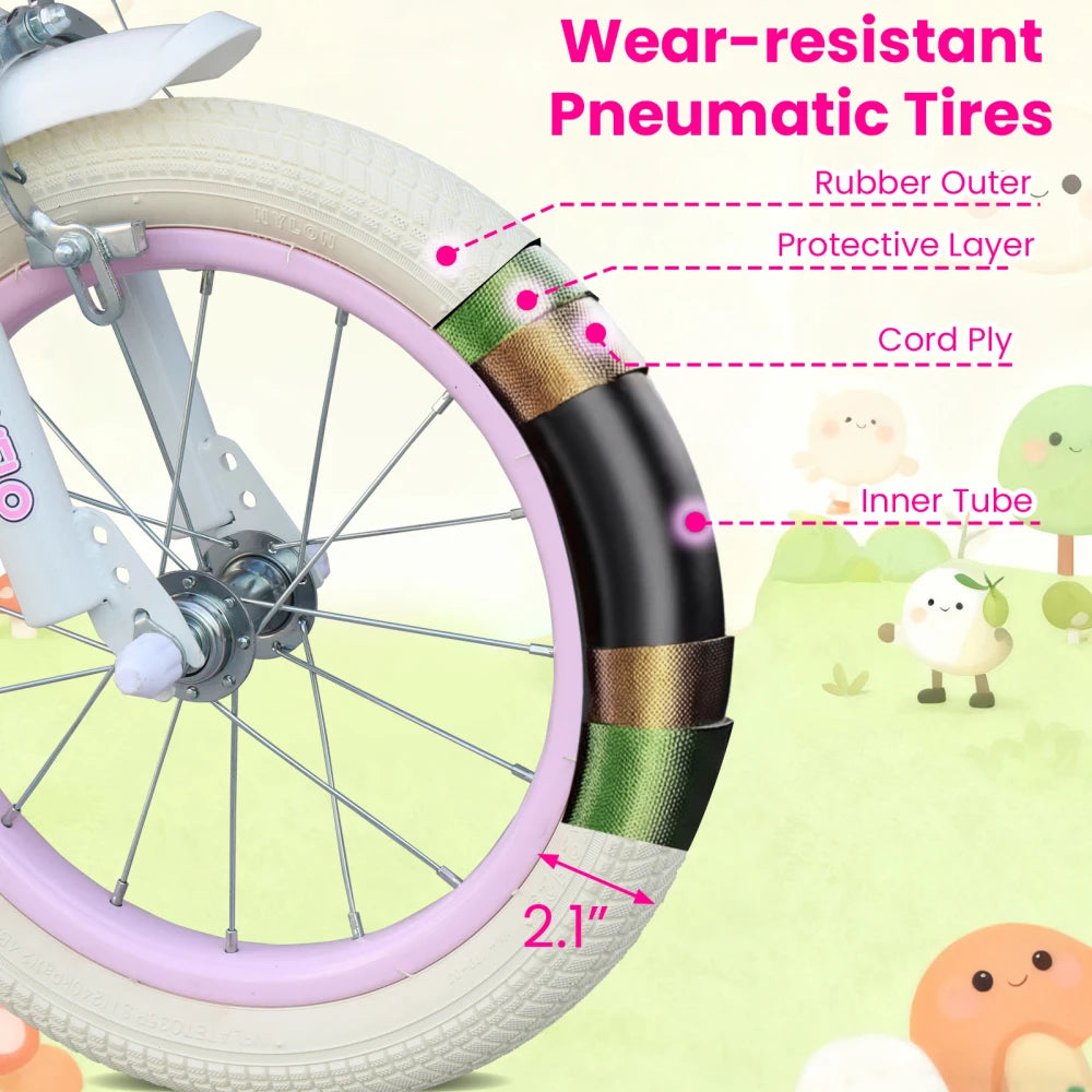 Ye A1202 Kids Bike for Girls 12/14/16 Inch, with Training Wheels, Adjustable Seat, Front Basket, Doll Seat & Colorful Streamers, Toddler Bicycle for 2 - 7 Years Old, Pink Birthday Gift