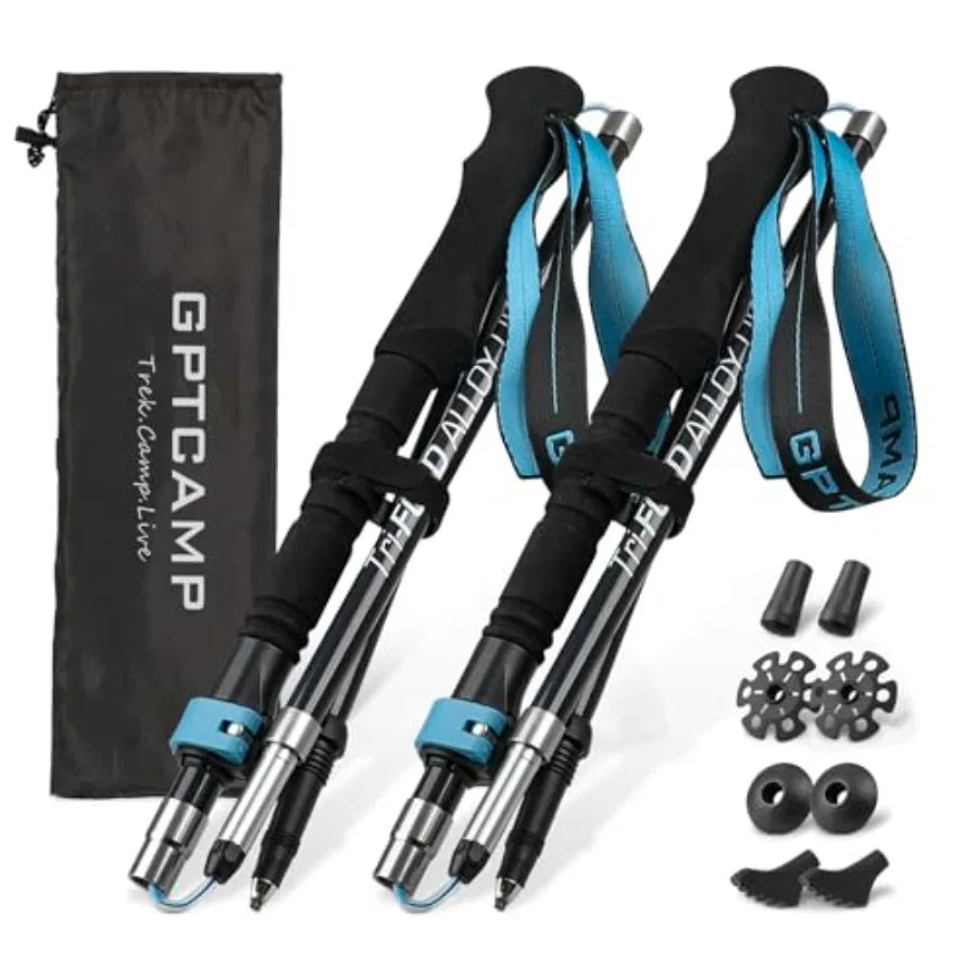 Walking Sticks Collapsible Hiking Poles, Lightweight Trekking Poles Made of Carbon -Aluminum, 2pc Folding Halking Stick for Men