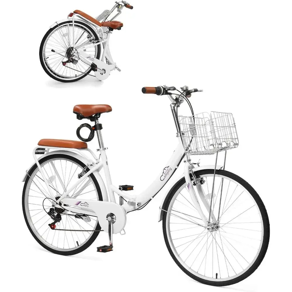 24-26 Inch Adjustable Beach Cruiser Bike with 7-Speed, Lock, Comfortable Seat, Basket, and Ergonomic Handlebars for Adults