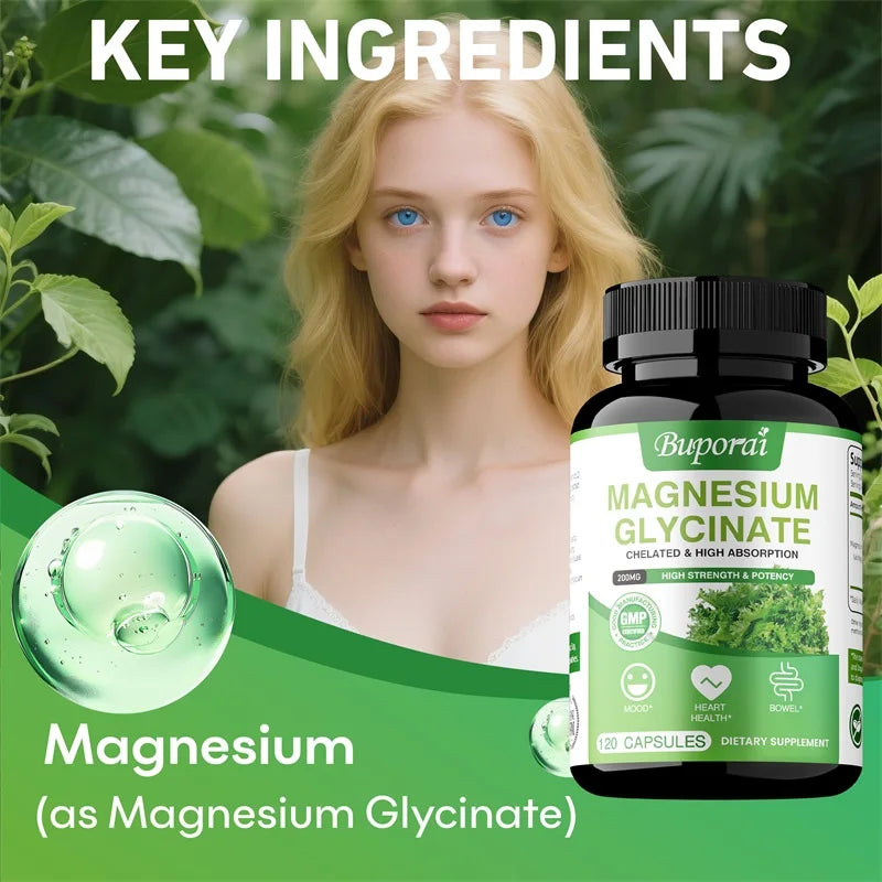 Magnesium Glycinate - Helps with Sleep, Brain, Nervous System, Bones, Muscles, Heart Health, Stress and Anxiety Relief