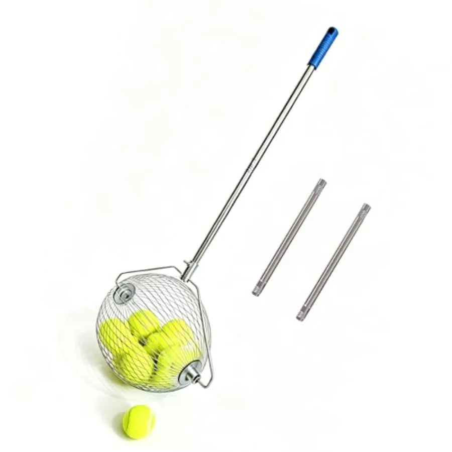 Tennis and Pickleball Ball Picker Upper, Extendable Lightweight Aluminum Retriever with Black Hopper, Ergonomic No-Bend Design