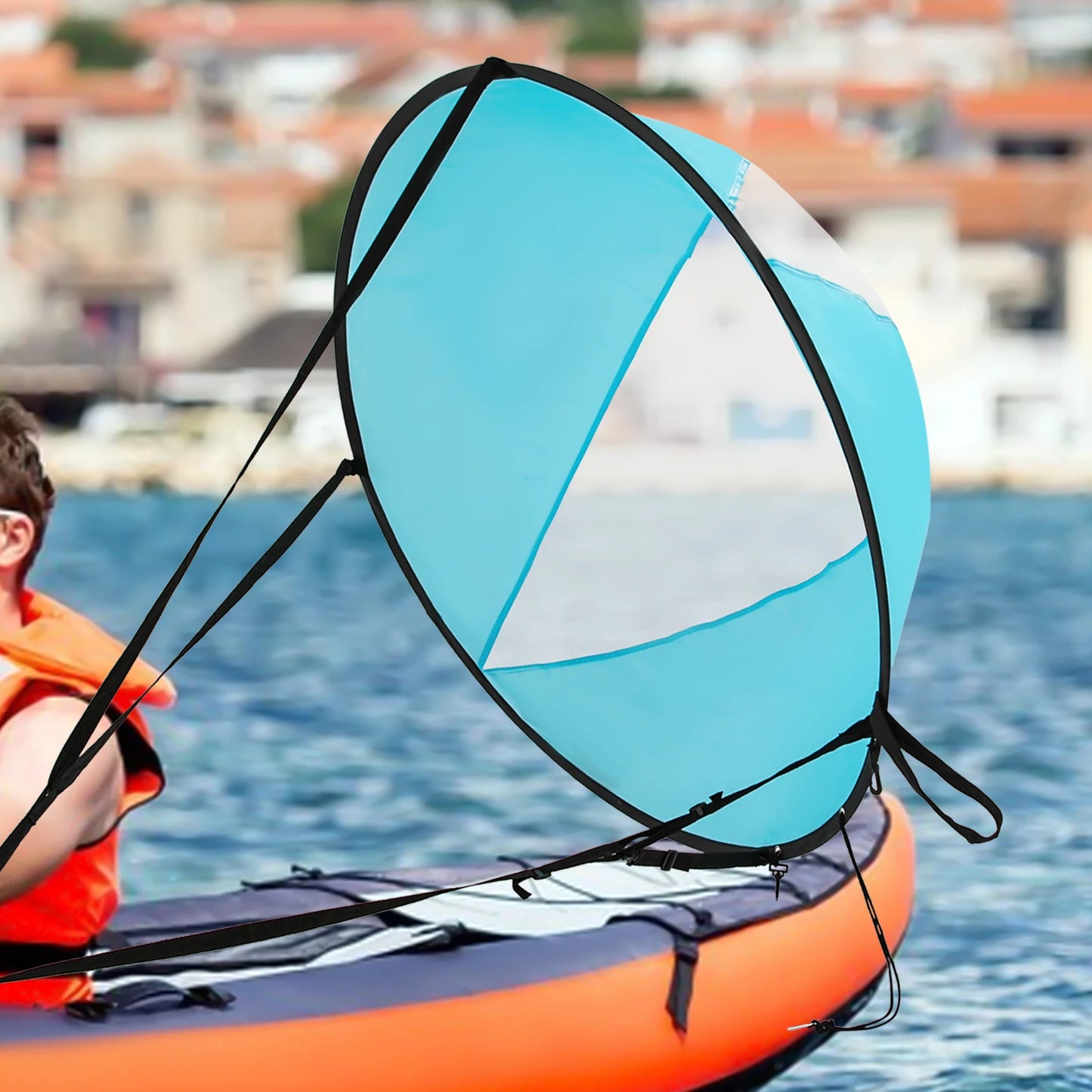 Kayak Sail 42.5" Kayak Downwind Sail - Foldable Paddle Board Wind Sail With Instant Popup & Secure Locking For Kayak Canoe & Sup