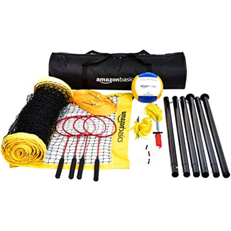 Portable Outdoor Volleyball and Badminton Combo Set with Sturdy Poles and Storage Bag
