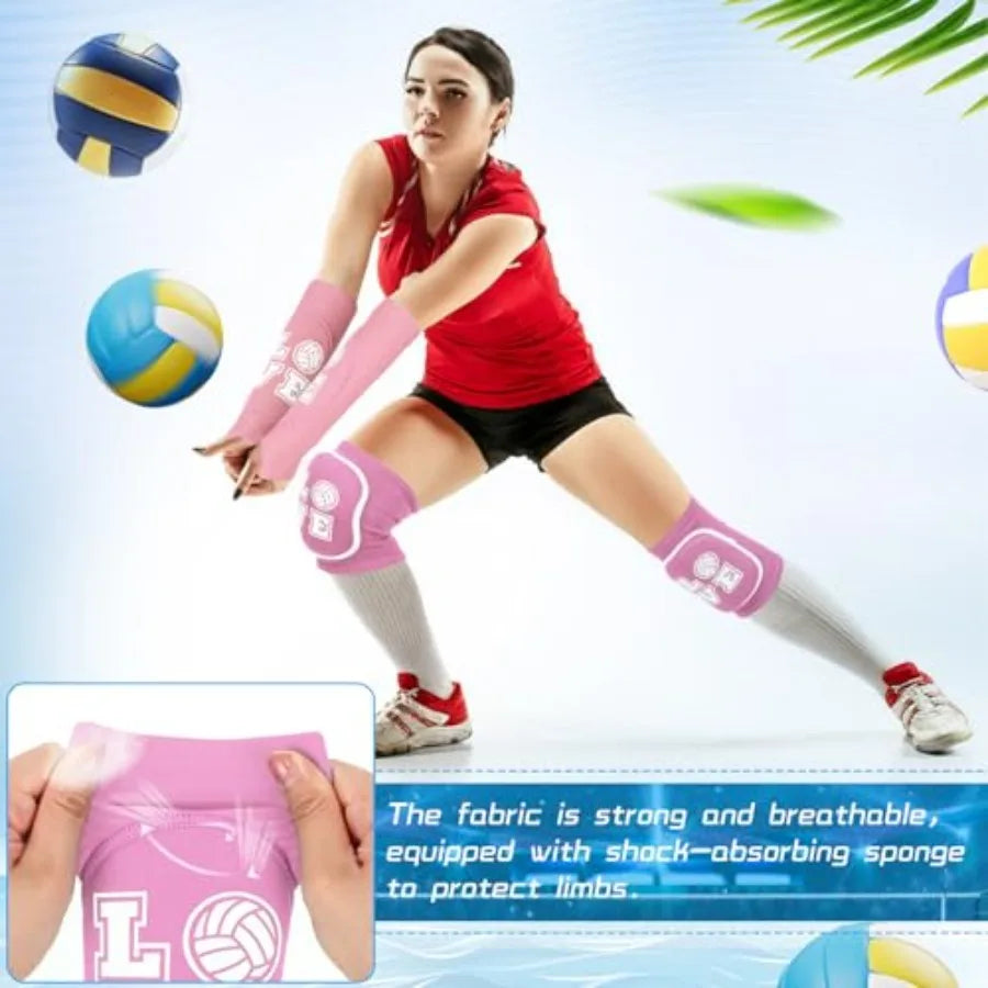 Volleyball Knee Pads and Volleyball Arm Sleeves with Protection Pad Forearm Elbow Sleeve with Thumb Hole Volleyball Accessories