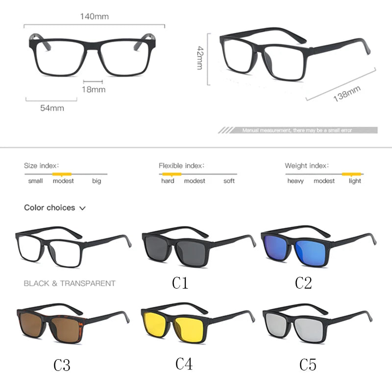 Magnetic Sunglasses Men Women Clip on Glasses Square Optic Prescription Myopia Spectacle Frames Men Outdoor Fishing GogglesUV400