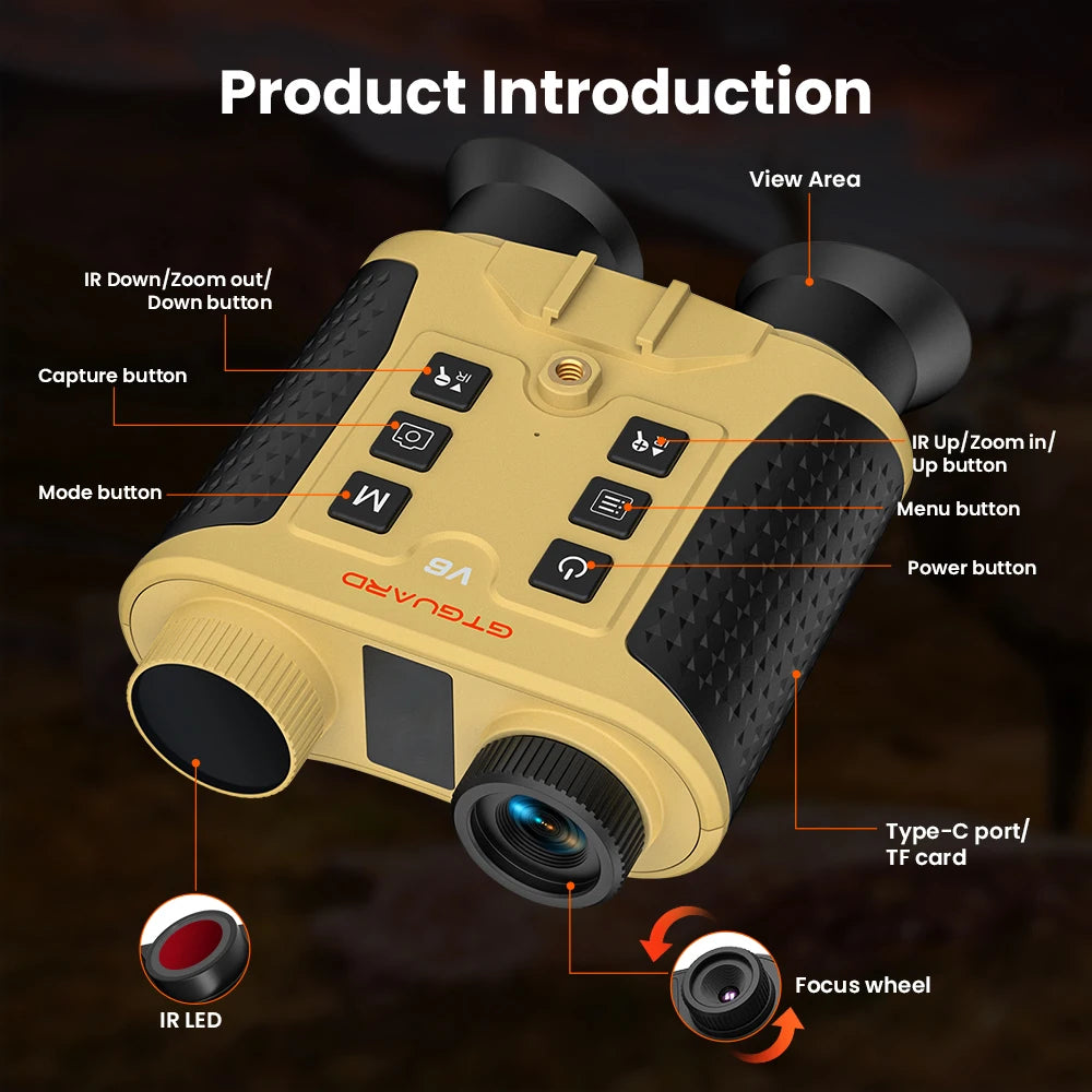 GTGUARD V6 Night Vision Binoculars 300m Night Vision 4K Photo 1080P HD Video 8x digital zoom for outdoor nighttime activities