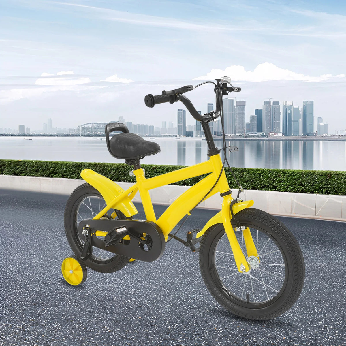 14 Inch Kids Bike – Training Wheels – Adjustable Seat & Handlebar – Chain Guard – Yellow Black – Children Bicycle for Boys Girls