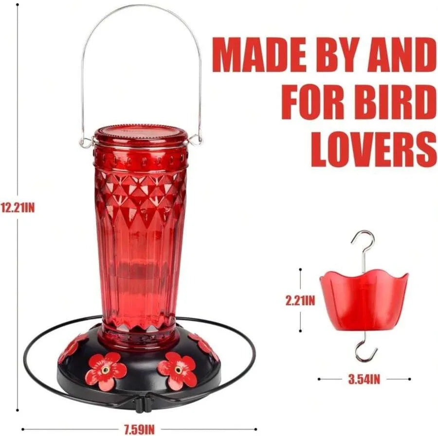 【New style】Zamelane Hummingbird Feeder-16 Ounces, 6 Feeding Ports Glass Hummingbird Feeders For Outdoors, Wide Mouth For Easy F