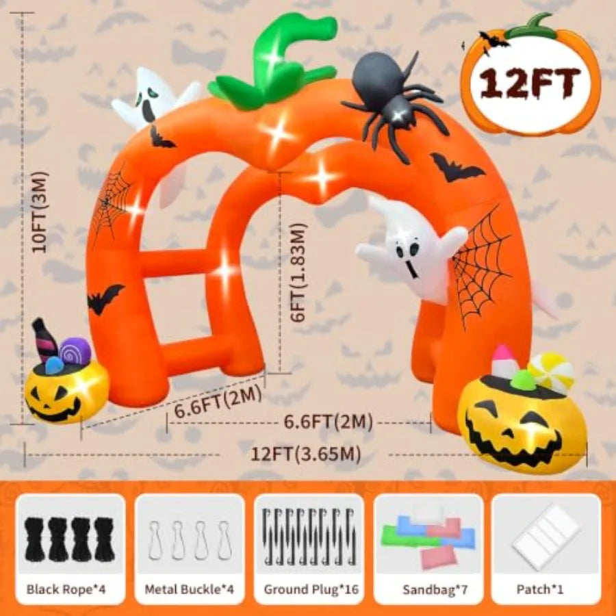 12FT Halloween Inflatable Archway, Giant Pumpkin Inflatable Tunnel Halloween Pumpkin Ghost Arch Inflatables Blow Up Ya