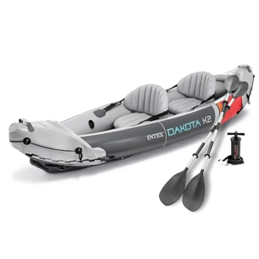 2-Person Inflatable Kayak Set Dakota K2 with 86in Oars and Pump in Blue for Outdoor Water Sports with Quick Inflation and Durab