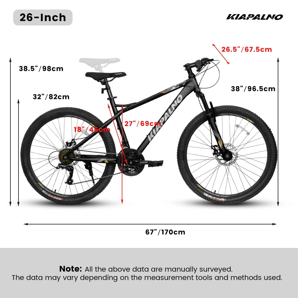 26 Inch Mountain Bike for Adults & Teenagers, High Carbon Steel Frame, 21-Speed Smooth Gear System, Front and Rear Mechanical Disc Brakes, 26x2.125 Inch Wear-Resistant Tires, All Terrain MTB Bicycle