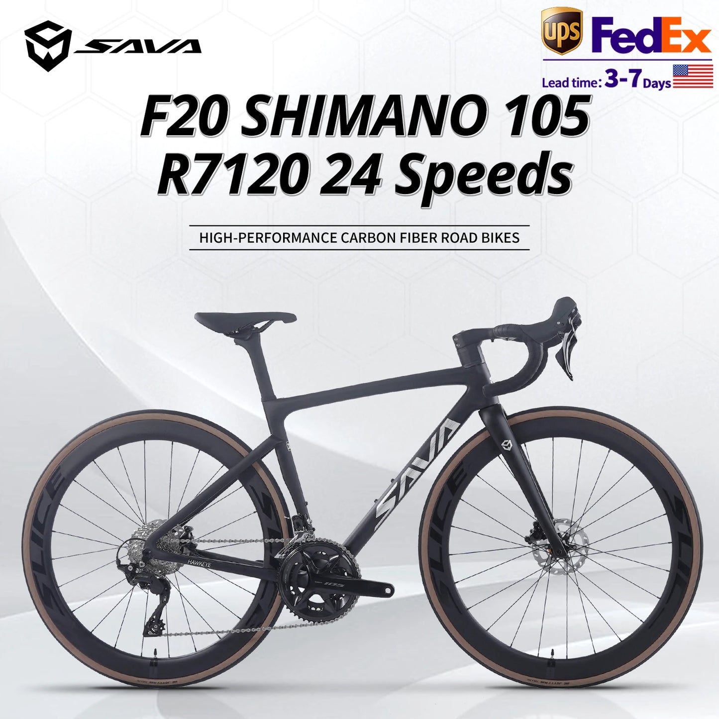 US Warehouse SAVA Carbon Fiber Road Bike F20 Carbon Fiber Racing Adult Bicycle Equipped With The Latest SHIMANO R7120 24-Speed