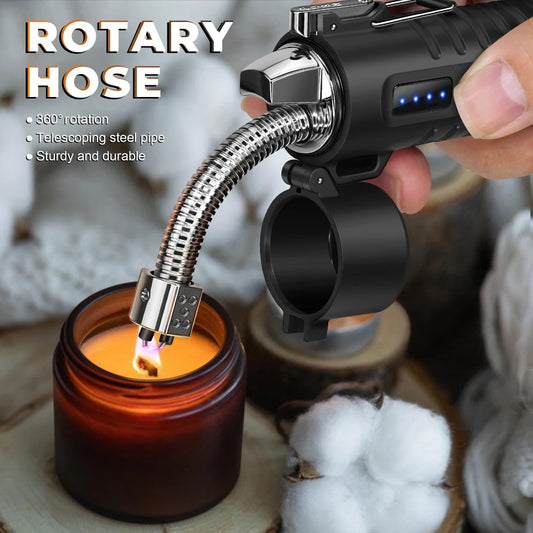 Outdoor Camping Flashlight Arc Lighter Portable Pulse Plasma Lighter 360 ° Rotatable Telescopic for Gift BBQ Ignition Tools