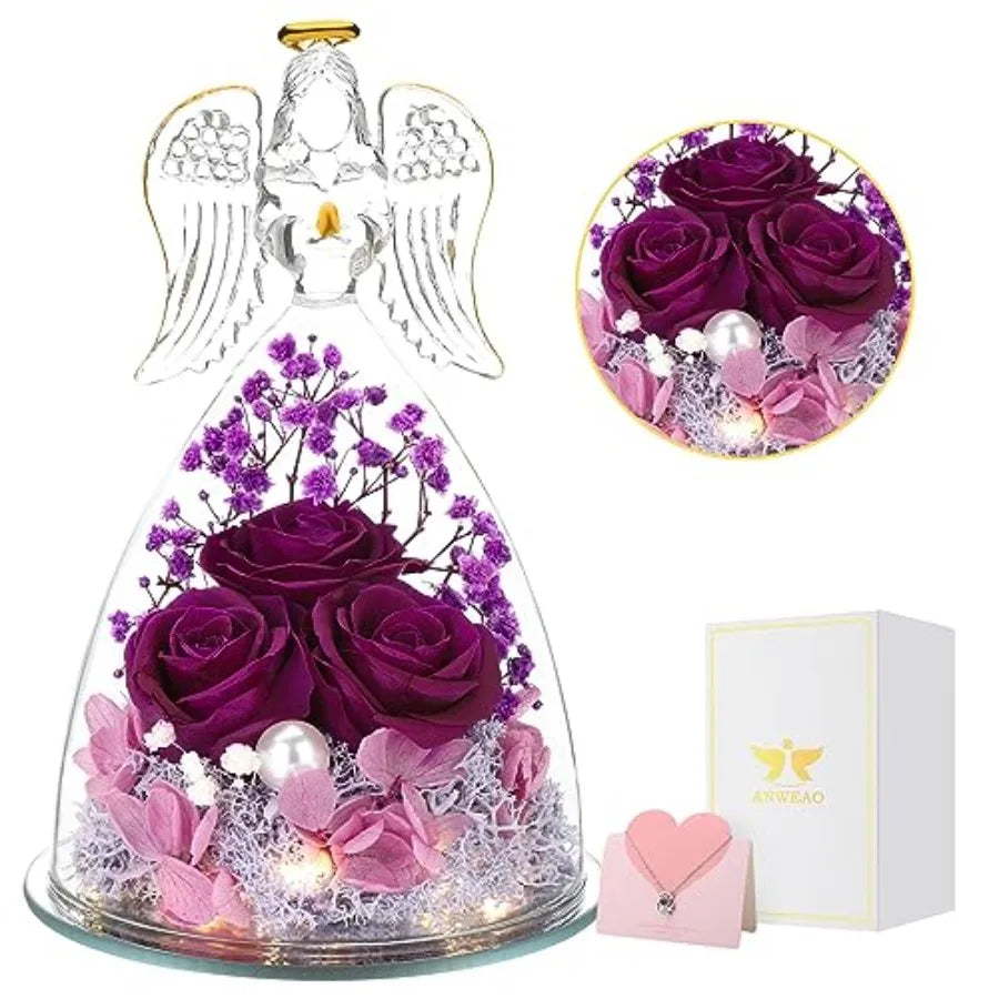 Angel Mothers Day Blessing Gifts Angel Figurines with LED Light Real Gifts for Her Mom Grandma Wife Glass Angel Figurines for V