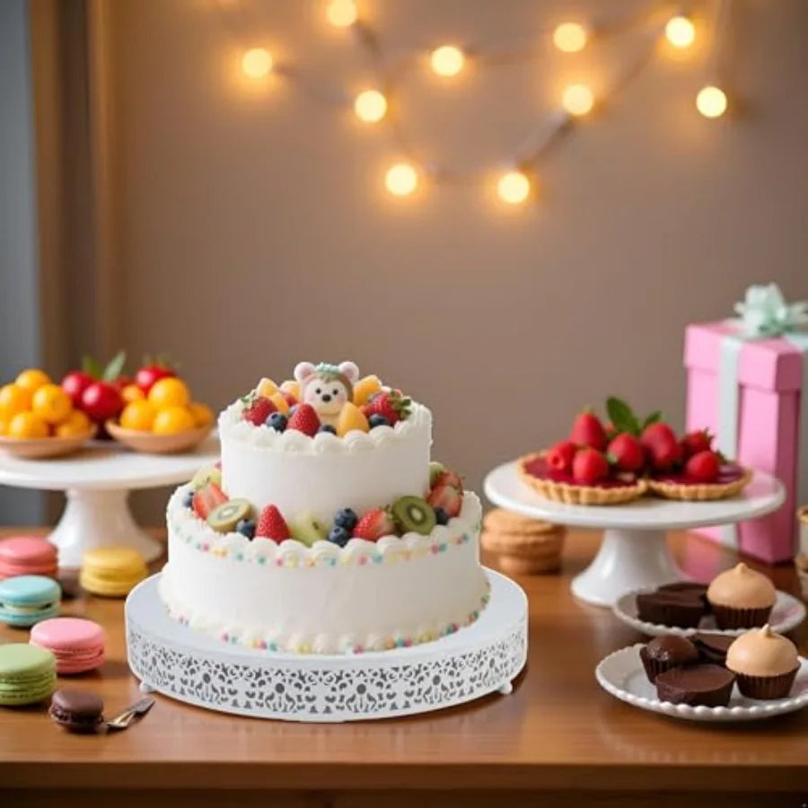 MTJYQTF White Cake Stand Set - 16 in Metal Round Cupcake Dessert Stand with Cake Cutting and Cake Spatula for Party Candy Table