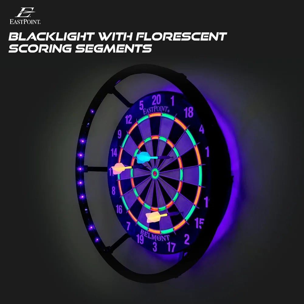 EastPoint Blacklight Dartboard - Official Size Bristle Dartboard with Glowing Segments and Dart Flights