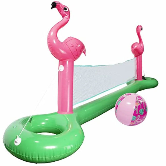 Giant Inflatable Flamingo Volleyball Net Set w/Ball - 12 ft Long Durable PVC Material - Perfect for Outdoor Backyard Swimming P