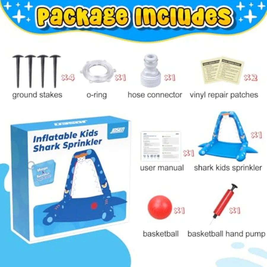 Sprinkler for Outdoor Play, Giant Inflatable Shark Water Toys Splash Pad with Basketball Hoop, Fun Sprinkler Summer Outdoor Gam