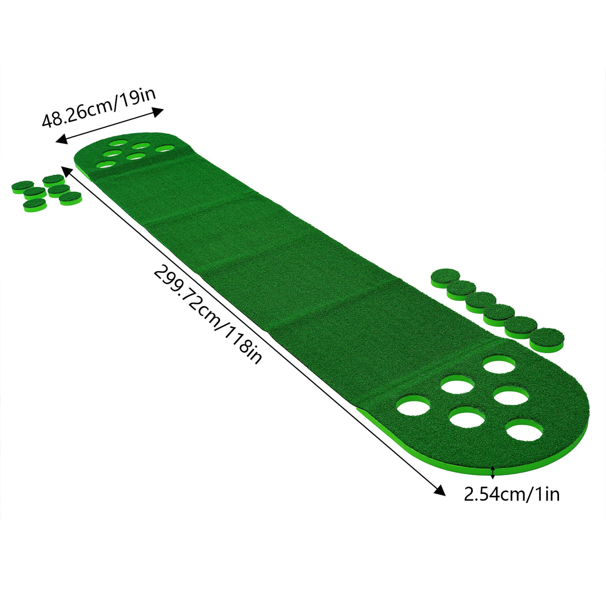 Miniature Golf Course - Green Base 118*19*1in Complete Set a Golf Course Mat, Two Golf Clubs and Two Golf Balls Different Difficulty Levels, Foldable Suitable for All Kinds of People Outdoor Play