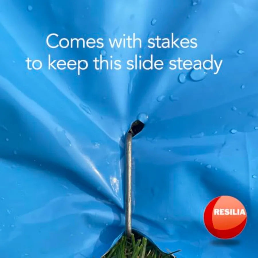Super Slip Lawn Water Slide Jumbo for adults and teens, polyethylene, powder blue, 50 ft x 12 ft with hold steady stakes, made