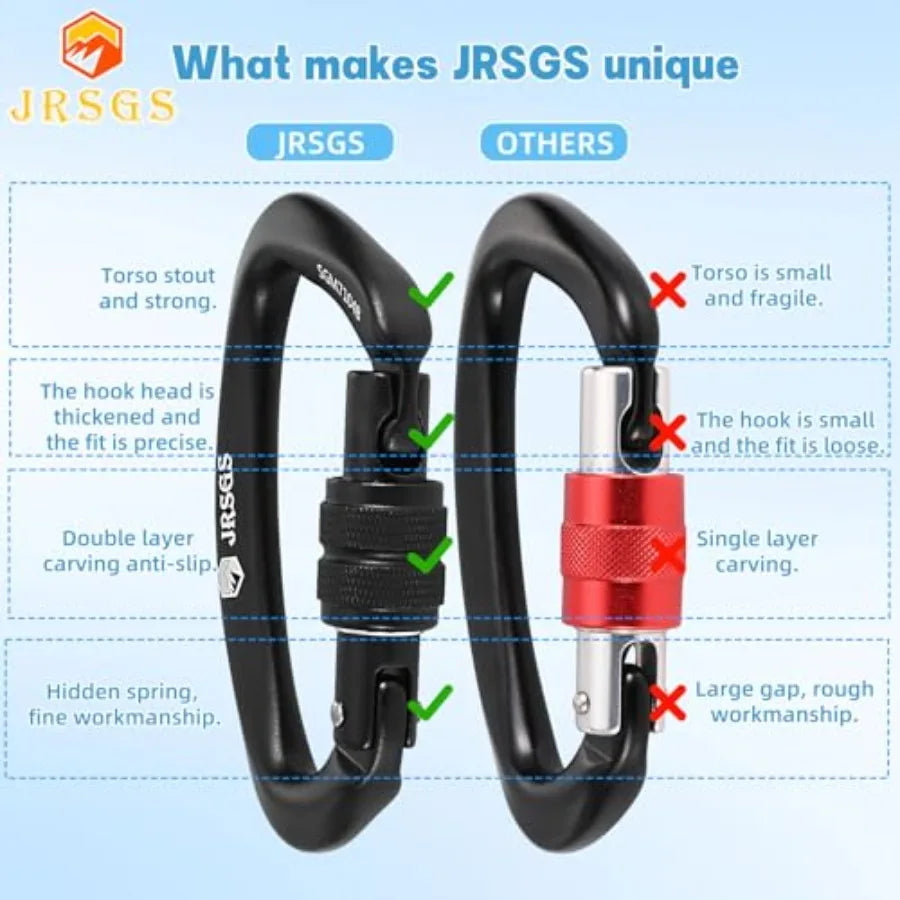 25KN Locking Climbing Carabiner Clips, UlAA Certified Rockclimbing Carabiner, Heavy Duty Carabiners Equipment, Large SizeCarabi