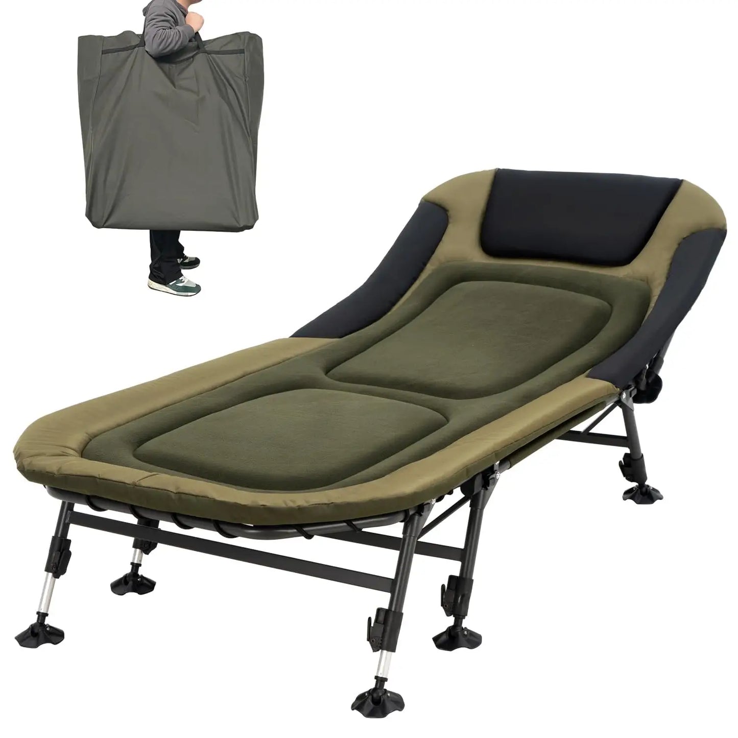 XXL Camping Cots for Adults 330Lbs with Carry Bag, Heavy Duty Folding Bed with Soft Padded Cushion, Portable Sleeping Cot