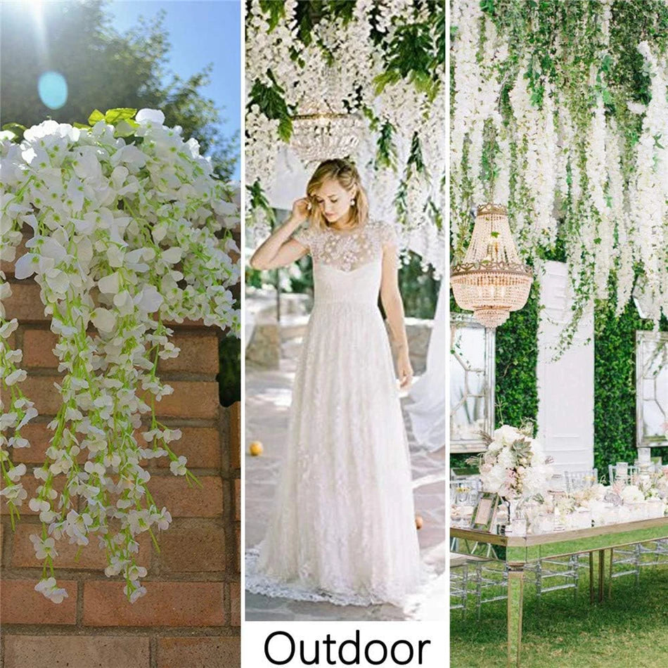 15/30Pcs Artificiales Wisteria Hanging Flowers, 43 Inch Fake Hanging Flowers, Wisteria Artificiales Garland for Home Wedding