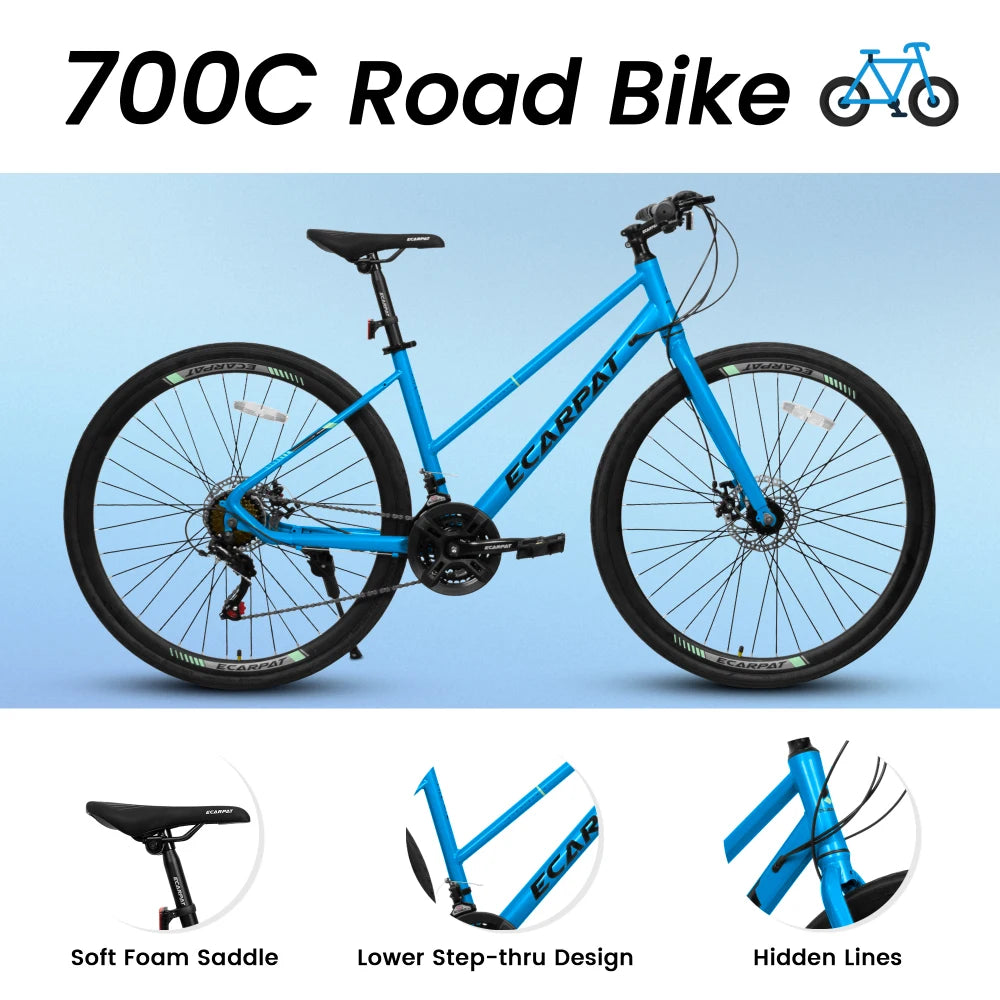700Cx35 Road Bike for Adults and Students, 21-Speed Gear System, Premium Aluminum Alloy Wheels, Front & Rear Disc Brakes, Wear-Resistant Wide Tires, Ideal for Urban Commuting & Daily Transportation