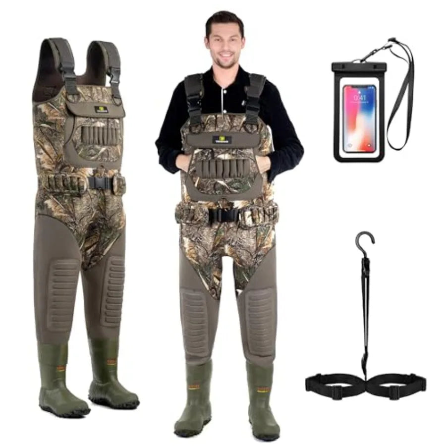 Chest Waders Fishing Hunting Waders for Men Waterproof Neoprene Camo Wader with 600G Insulation Non Slip Boot