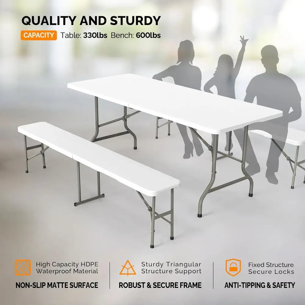 Picnic Table Set with 2 Benches, 6 eet Camping Table Chair Set,3-Piece olding urniture or Indoor or Outdoor Use, Smooth Tabletop