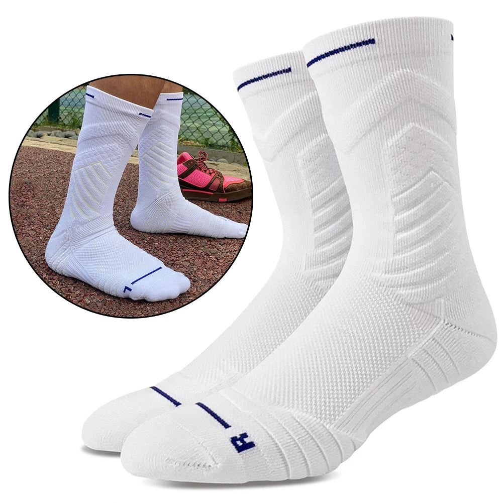 Men Sports Socks Basketball Socks Terry Sole Athletic Running Socks Non Slip Comfy Trekking Socks Breathable for Teen Boys