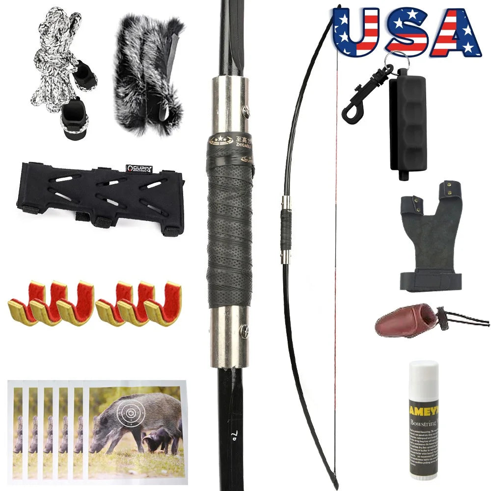 Takedown English Longbow 64.5" 60/65/70lbs RH/LH Compatible Arrow Set for Adults Archery Hunting Shooting Target Practice Outdoor Sports Durable Traditional Hunting Bow Accessories