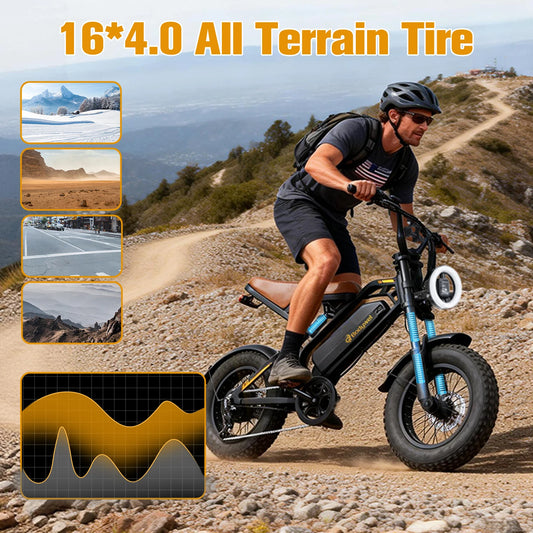 1500W Peak Electric Bike for Adults 48V 15.6AH off road E-Bike 31 MPH Electric Bicycle 16x4" Fat Tire Mountain Bike Bodywel M16