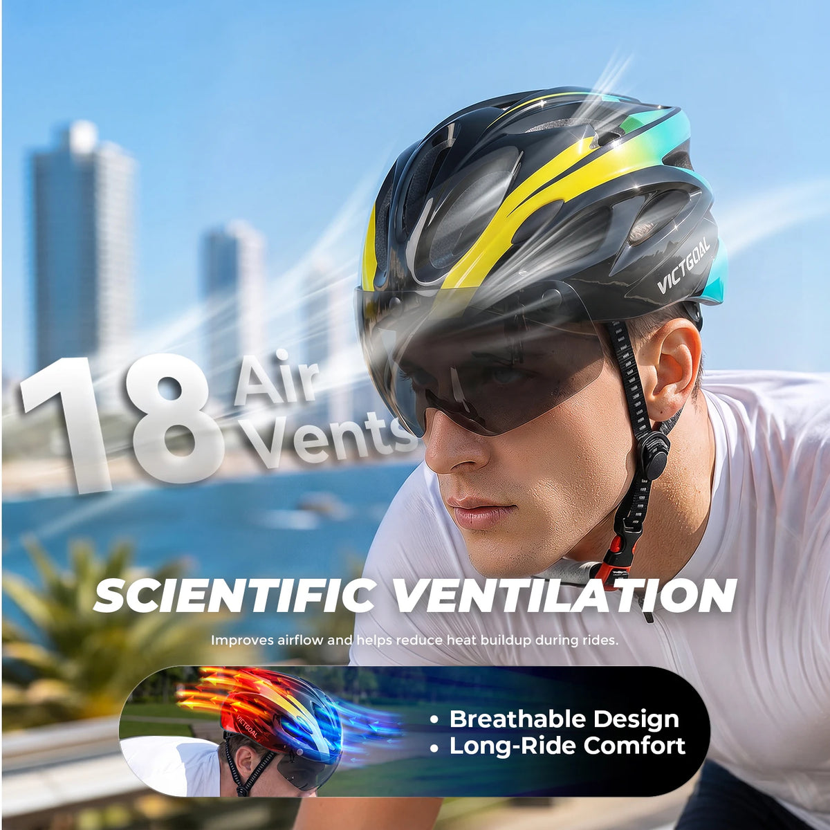 VICTGOAL Bike Helmet with Light and Goggles for Adults Lightweight MTB Road Bicycle Helmets for Men Women Cycling Ebike Scooter