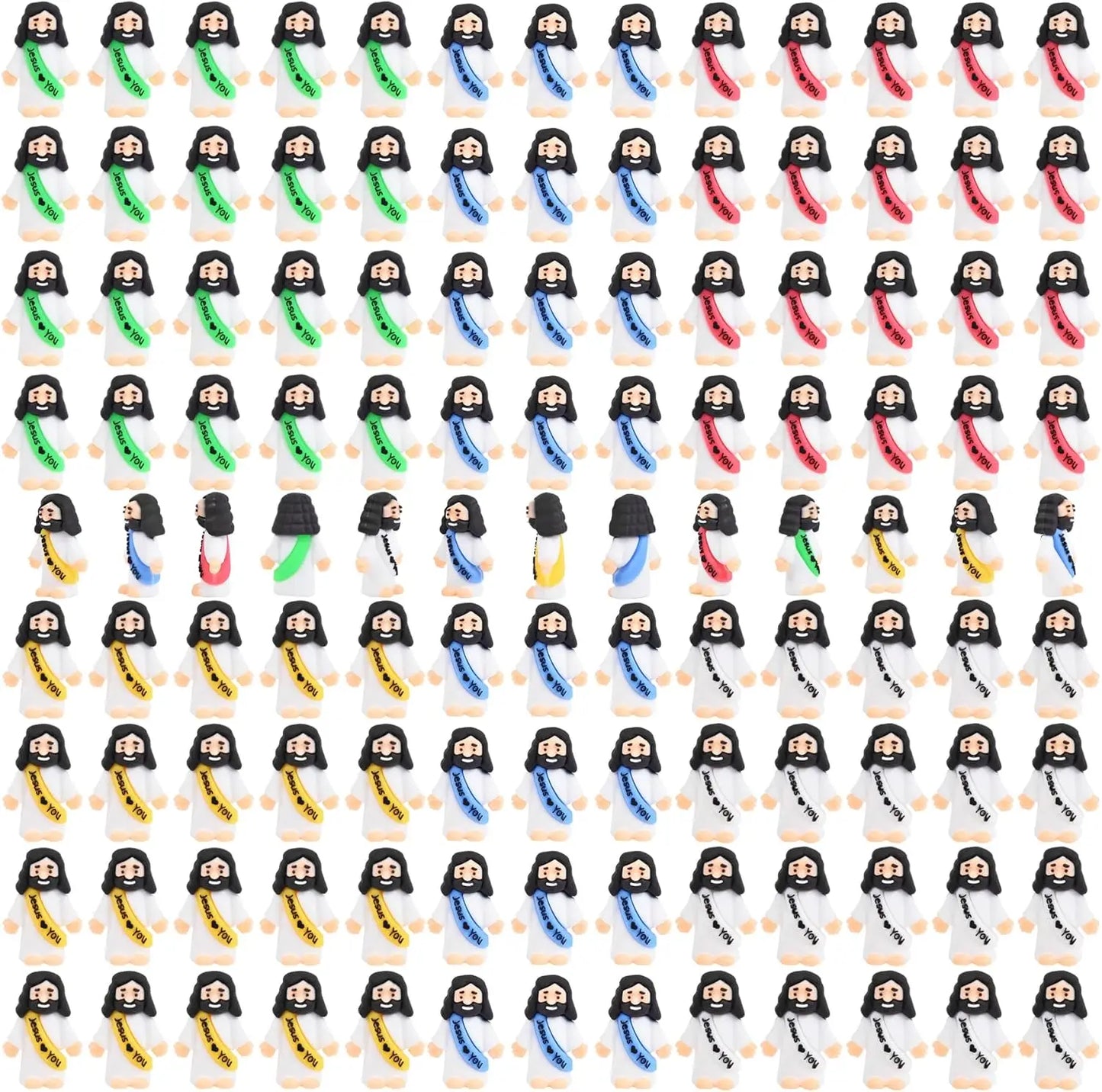 100 Pcs Mini Jesus Figurines Bulk, Tiny Rubber Jesus Loves You Figures for Easter Egg Stuffers, Sunday School Gifts, Baptism Favors