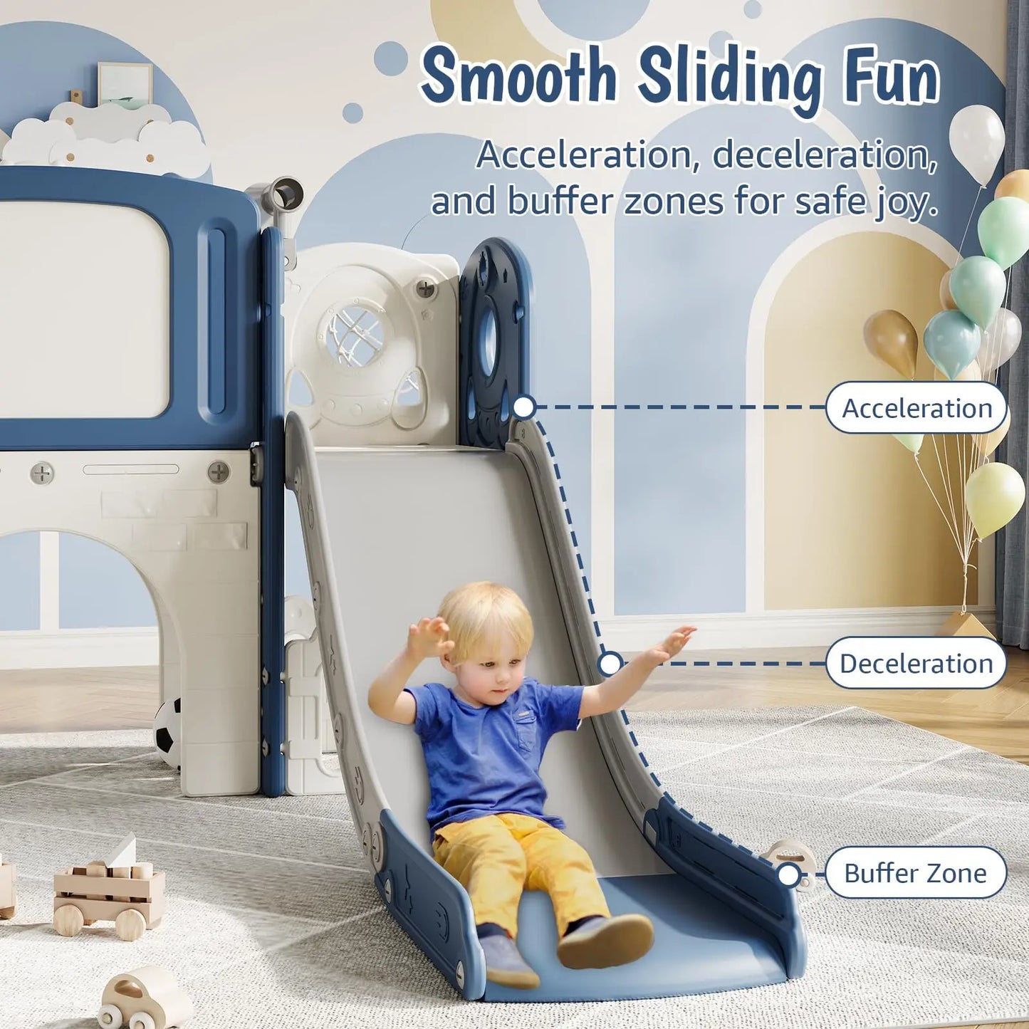 8-in-1 Toddler Slide Climber Playset Indoor Outdoor Playground Activity Center With Basketball Hoop Tunnel Storage Backyard